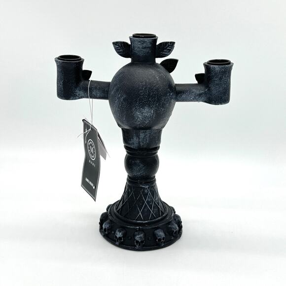 Martha Stewart Black Skull Candle Holder Candelabra LED Eyes Halloween Gothic - Picture 7 of 7